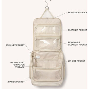 DEZI Skin “Pack It All” Hanging Travel Bag Ivory Beige NWT Toiletry Organizer